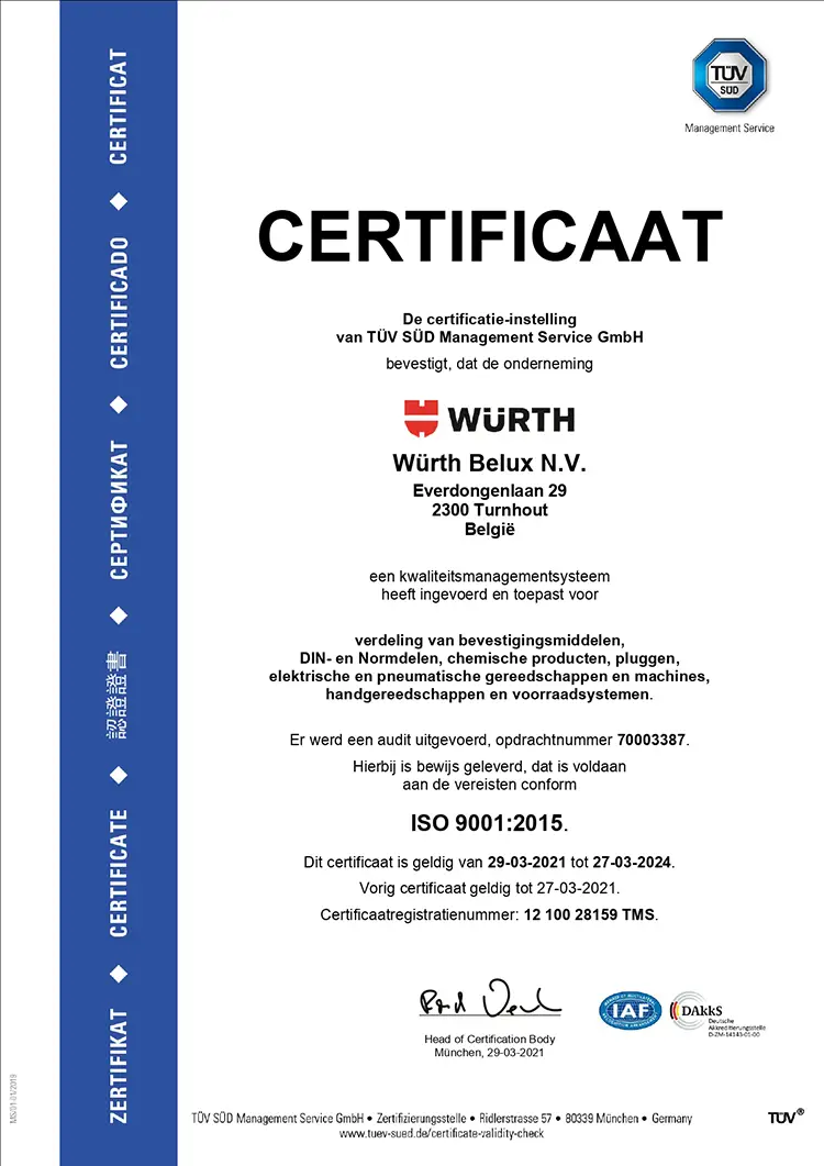 Certificaat ISO 9001:2015