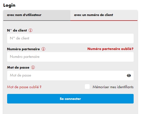 étape 1: Connectez-vous à l’online shop avec votre numéro de client et de partenaire.